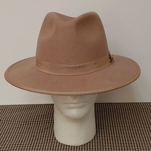 COPY - MEN'S MONTIQUE TAN 100% WOOL FELT 3 1/8" BRIM RED BOTTOM FEDORA HAT. H80